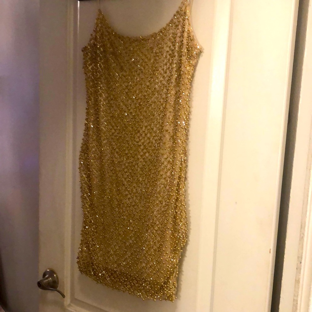 Oh Polly, Gold beaded mini dress